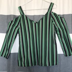 Vertically striped off the shoulder blouse